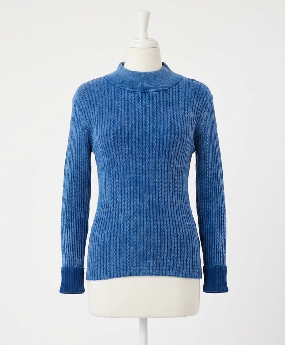 NEW ANGEL APPAREL cable mock neck sweater in denim